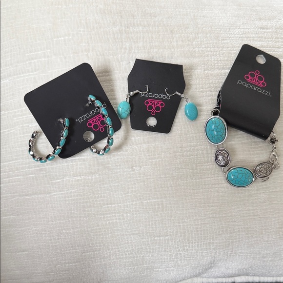 paparazzi Turquoise Stone Dangle Earrings - Turquoise Silver-Tone - Picture 2 of 5